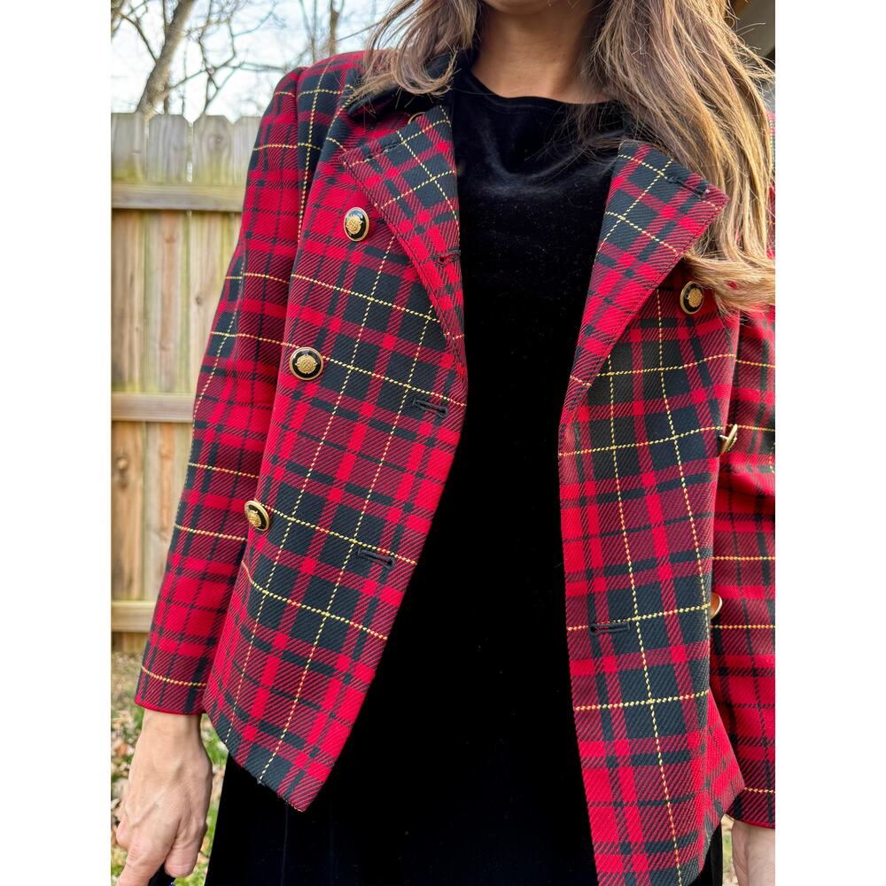 Vintage Red Tartan Wool Blazer (Made in USA) J H Collectibles - Picture 3 of 11